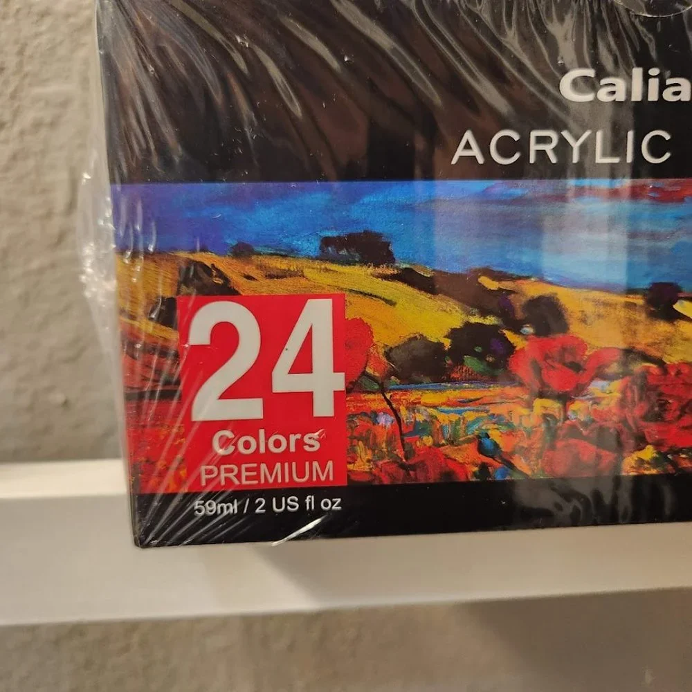 NEW 24 Caliart Acrylic Paint Set colors (59ml, 2oz) Art Craft Paints 12 brushes